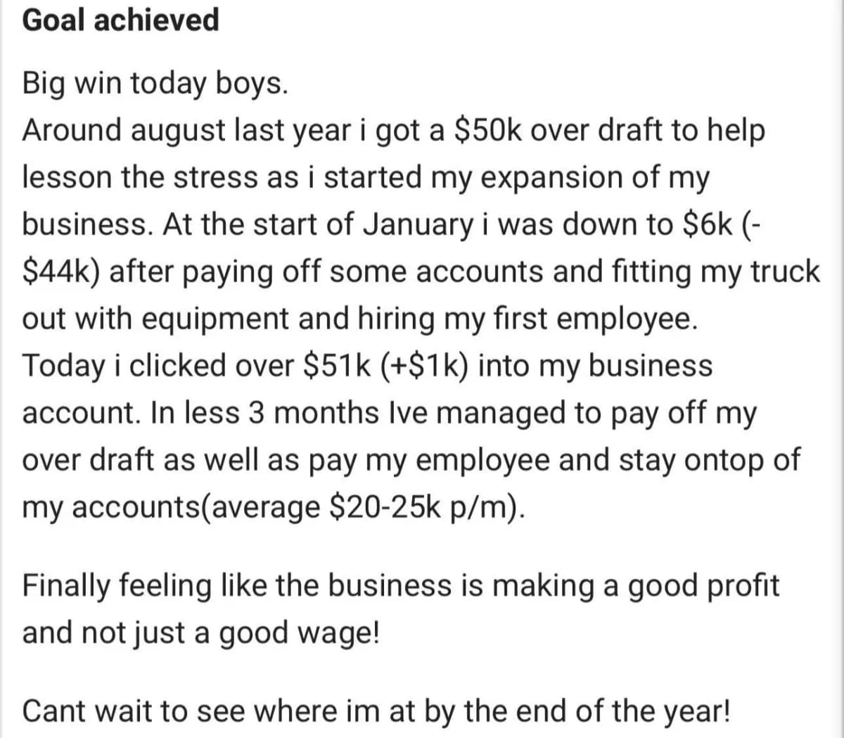Client testimonial — profit growth