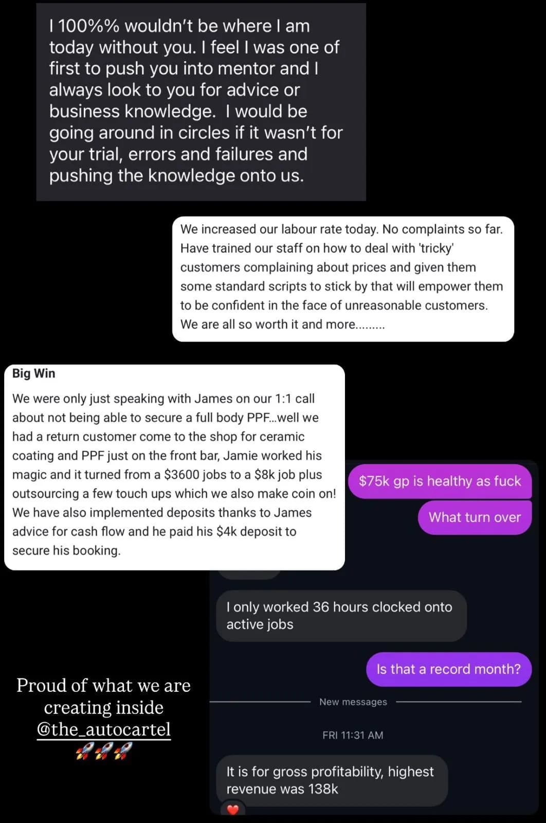 Client testimonials — Auto Cartel coaching results